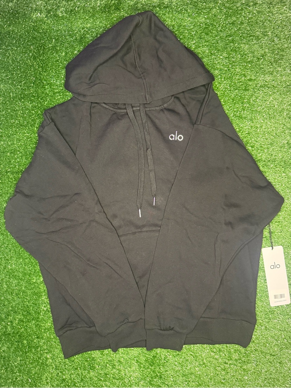 ALO Yoga Black Men's Pullover Hoodie with Subtle Logo